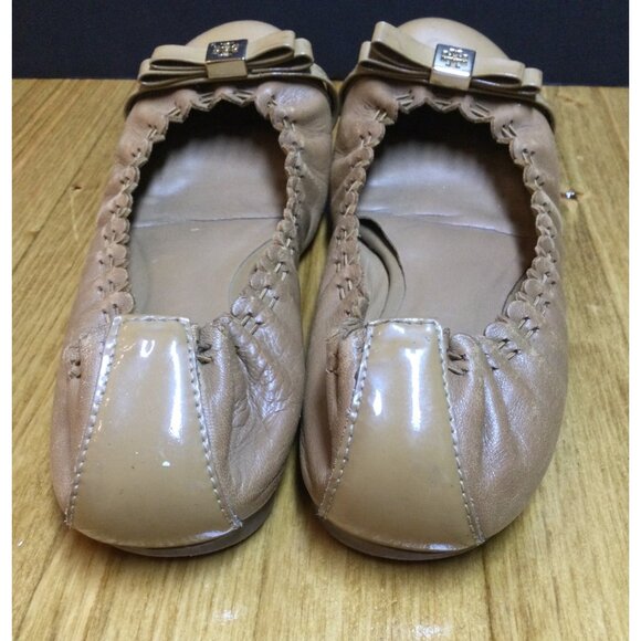 Tory Burch Tan Leather Eddie Bow Ballet Flats Women Size 6M Slip On Shoes - Picture 5 of 9